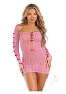 Leg Avenue Sweetheart Striped Tube Dress and Shrug Pink worn by a model, featuring a playful design with bows.