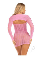 Leg Avenue Sweetheart Striped Tube Dress and Shrug Pink showing back view with long sleeves and fitted design.