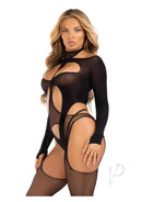 Leg Avenue Fishnet Bodystocking and Cut-Out Teddy Set Black featuring a model wearing a black fishnet bodystocking.