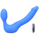 Tantus Strapless Slim Vibrating Strap-on Dildo Azure in blue with removable bullet vibrator.