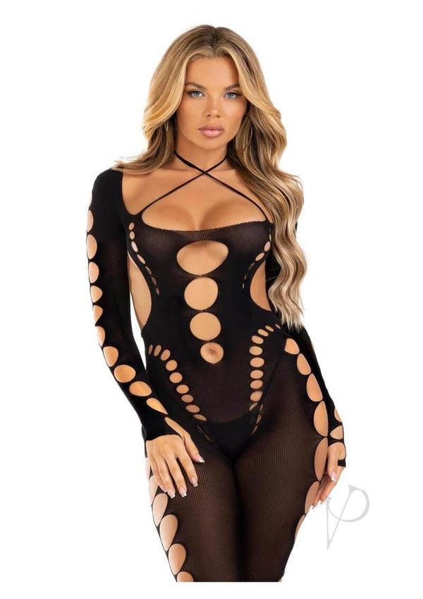 Seamless Opaque Cut Footless Body Os Blk-0