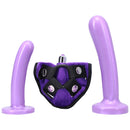 Tantus Bend Over Beginner Strap-on Harness Kit Lavender with two silicone dildos and adjustable harness.