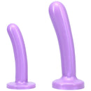 Tantus Bend Over Beginner Strap-on Harness Kit Lavender with two silicone dildos in graduated sizes.
