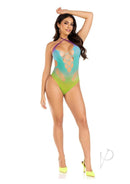 Leg Avenue Seamless Ombre Halter Bodysuit One Size Ocean model showcasing vibrant blue-green gradient