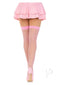 Leg Avenue Nylon Fishnet Stocking OS Pink worn with a pink skirt and high heels, showcasing stylish micro net design.