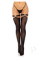 Leg Avenue Nylon Opaque Thigh Highs with Garter Top OS Black worn by model, featuring a heart ring garter design.