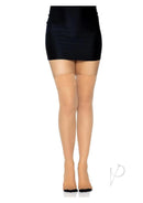 Leg Avenue Lycra Cuban Foot Stocking One Size Nude and Black worn with a black mini skirt and heels.