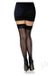 Leg Avenue Lycra Cuban Foot Stocking OS Black displayed on model wearing black dress and heels, showcasing backseam and Cuban heel detail.