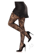 Leg Avenue Wild Rose Net Tights O/S Black worn with a short black dress and heels for a stylish look.
