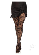 Leg Avenue Wild Rose Net Tights O/S Black showcasing floral netting design and flattering fit under a black skirt.