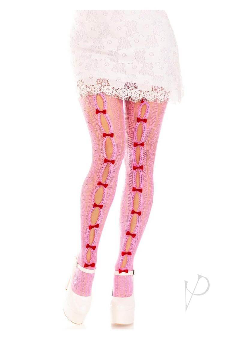 Sweetheart Stripe Tights Key Bow Os Pnk-0