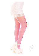 Leg Avenue Sweetheart Striped Net Tights OS Pink displayed on a model with a lace top and stylish white platform shoes.