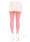 Leg Avenue Sweetheart Striped Net Tights OS Pink worn with a white lace skirt and heels, showcasing playful legwear.