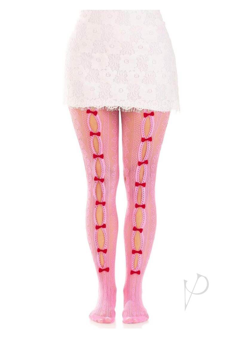 Sweetheart Stripe Tights Key Bow Os Pnk-3