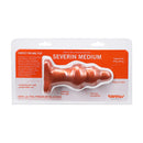 Tantus Severin Medium Super Soft Anal Plug Copper packaging showcasing its features and easy entry design.