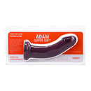 Tantus Adam Super Soft Semi-realistic Dildo Currant packaging showcasing its luxurious texture and curve for G-spot or P-spot pleasure.