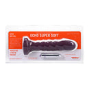 Tantus Echo Super Soft Dildo Currant packaging showcasing its super soft feel and unique ridged design for G-spot or prostate play.