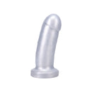 Tantus They/them Super Soft Dildo Silver, short silicone dildo for comfortable thrusting and versatile play.