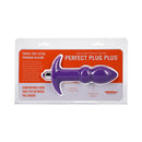 Tantus Perfect Plug Plus Vibrating Anal Plug Lilac in packaging, showcasing its velvety silicone and ergonomic design.
