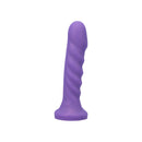 Tantus Echo Vibrating Dildo Amethyst with a twisted ridged design in a rich purple color.