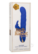 Jack Rabbit Signature Wave Motion Rabbit Vibrator Blue in packaging featuring silicone and wave motion technology.