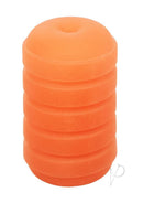 Pop Sock Ribbed Reversible Stroker Orange, a textured, multi-functional pleasure sleeve in vibrant orange.