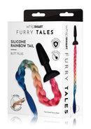 Whipsmart Silicone Plug 3.75 Inch Rainbow Tail Multicolor packaging featuring a colorful braided tail and butt plug.