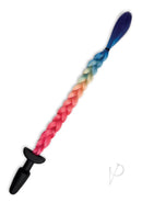 Whipsmart Silicone Plug 3.75 Inch Rainbow Tail Multicolor with a vibrant braided rainbow tail and smooth black silicone base.
