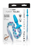 Whipsmart Silicone Plug 3.75 Inch Unicorn Tail Blue with colorful braid on packaging.