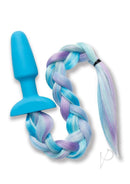 Whipsmart Silicone Plug 3.75 Inch Unicorn Tail Blue with flowing multicolored unicorn tail in soft silicone.