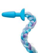 Whipsmart Silicone Plug 3.75 Inch Unicorn Tail Blue with a smooth tapered design and colorful braided tail.