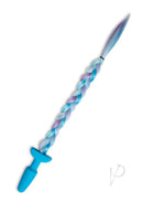 Whipsmart Silicone Plug 3.75 Inch Unicorn Tail Blue with a braided multicolored unicorn tail for playful anal exploration.