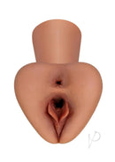 PDX Plus Pick Your Pleasure XL Stroker Pussy and Ass Caramel lifelike opening for enhanced pleasure.