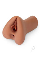 PDX Plus Pick Your Pleasure XL Stroker Pussy and Ass Caramel with lifelike openings in rich caramel color.