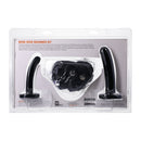 Tantus Bend Over Beginner Strap-on Harness Kit Onyx with two silicone dildos, adjustable harness, and O-rings.