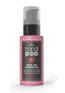 HandiPop Edible Hand Job Massage Gel Strawberry 2 Oz bottle with pump, designed for sensual massage.