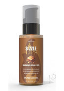 Sizzle Lips Warming Edible Gel Salted Caramel 2 Oz bottle with pump for sensual massage and kissing.