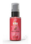 Sizzle Lips Warming Edible Gel Strawberry 2 Oz bottle with pump, perfect for playful foreplay and sweet massages.