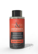 Me and You Pheromone Infused Massage Oil Island Passion 2 Oz bottle featuring a tropical scent for intimate massage.