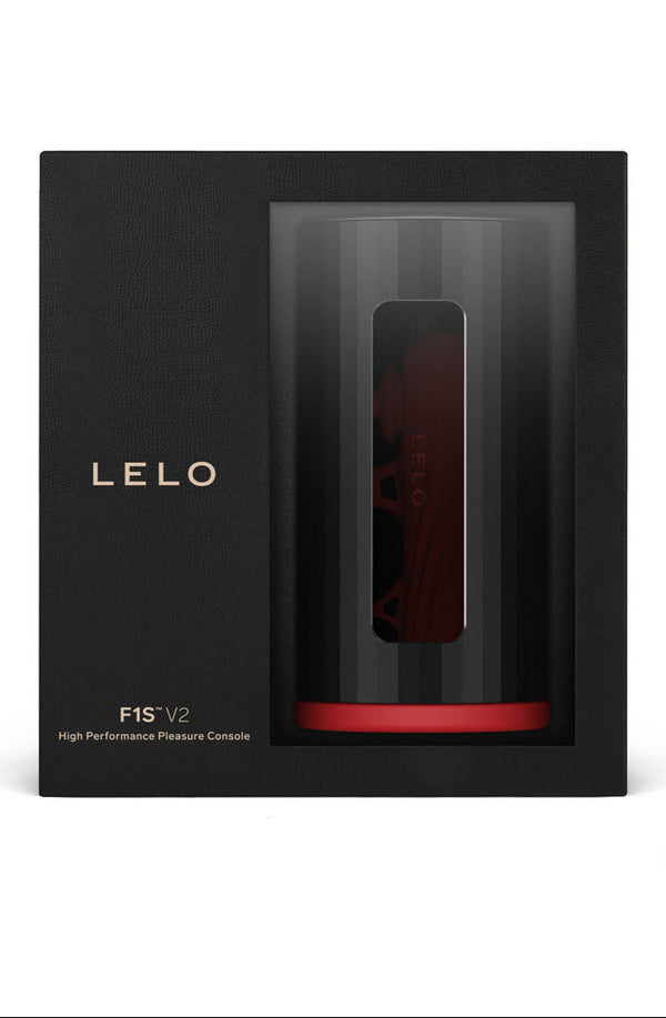 LELO F1S V2 Masturbator Black Red product packaging showcasing innovative male pleasure technology.