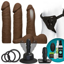 Vac-U-Lock Vibrating Ultraskyn Strap-On Set Chocolate with harness and attachments including vibrating plug and accessories.
