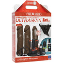 Vac-U-Lock Vibrating Ultraskyn Strap-On Set Chocolate complete set with harness, vibrators, and accessories.