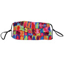 Colorful Doc Johnson Main Squeeze Reversible Adjustable Face Mask featuring vibrant patterns and adjustable ear straps.