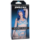 Signature Strokers Jewelz Blu Ultraskyn Pocket Pussy Vanilla packaging featuring Jewelz Blu in blue lingerie.