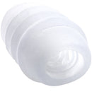 Titanmen Tool Box Clear Ultraskyn Masturbator shown in a close-up view to highlight its soft and ribbed texture.