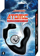 Atomic Inflatable P-Spot Silicone Prostate Stimulator Black packaging showcasing adjustable fullness and 10 vibration functions.