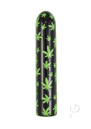 Glow Vibes Pocket High Glow-in-the-Dark Bullet Black/Green with green leaf design on a black background.