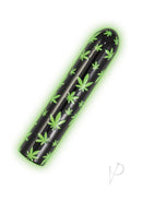 Glow Vibes Pocket High Glow-in-the-Dark Bullet Black/Green with green leaf design, compact and discreet.