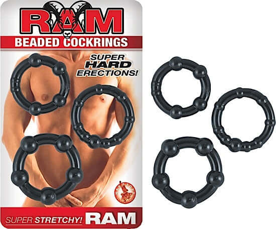 Nasstoys Ram Beaded Cock Rings Set of 3 Sizes in Black for Enhanced Erections and Extra Sensation