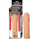 Natural Realskin Uncircumcised Xtender Penis Extension White displayed with packaging, showing added length and girth.